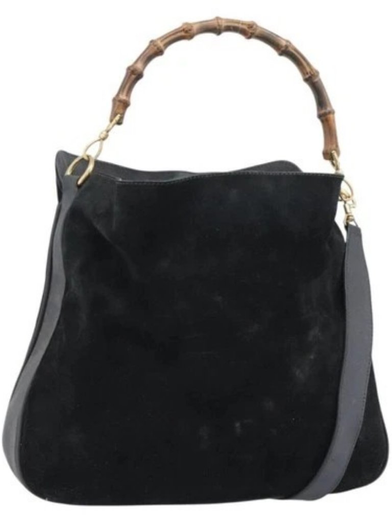 Gucci Bamboo Shoulder Bag Suede 2way Black Gold 001 1577 2615 Auth Ep14993